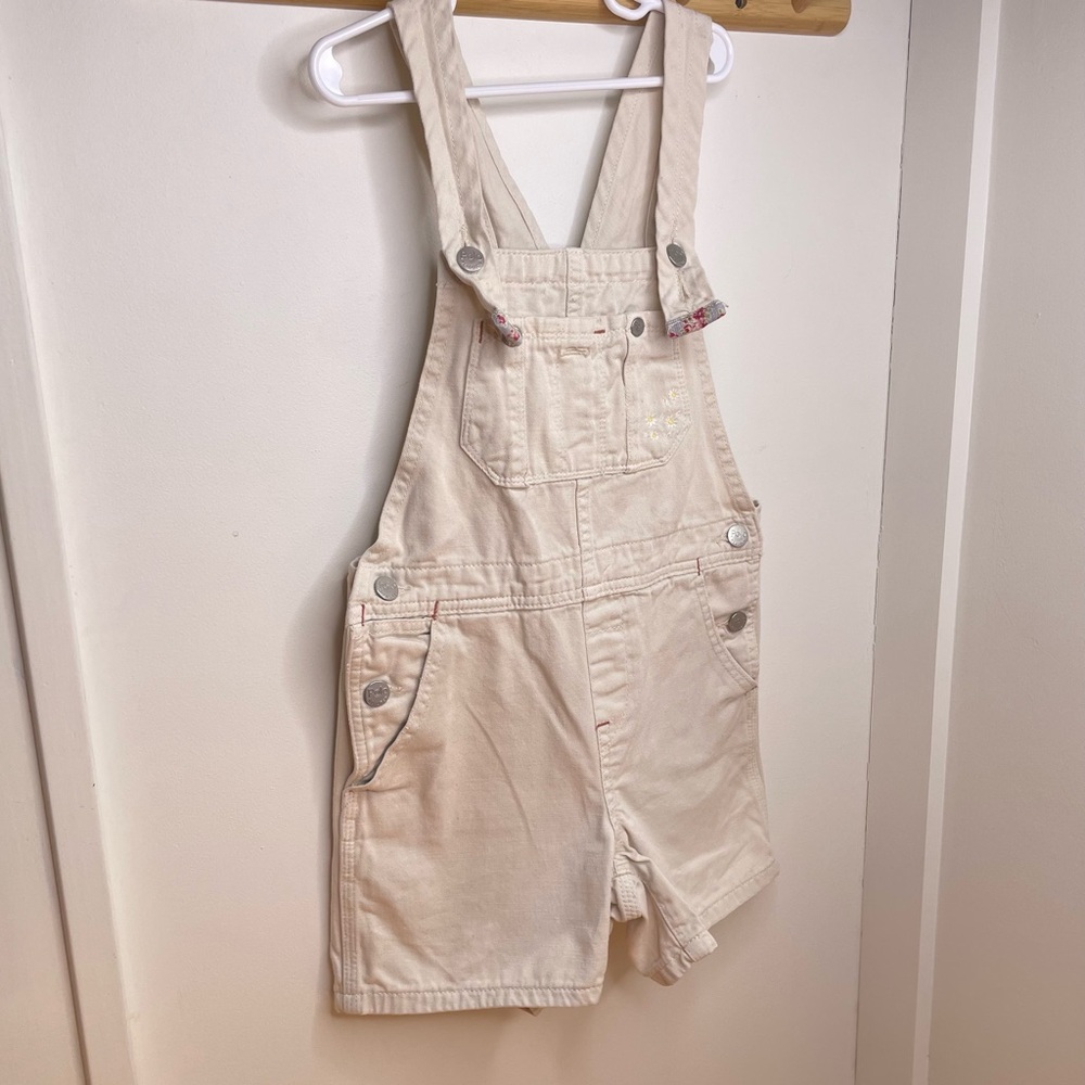 VTG Polo Ralph Lauren Girl’s S 7 Authentic Denim Goods  Cream Overalls Floral